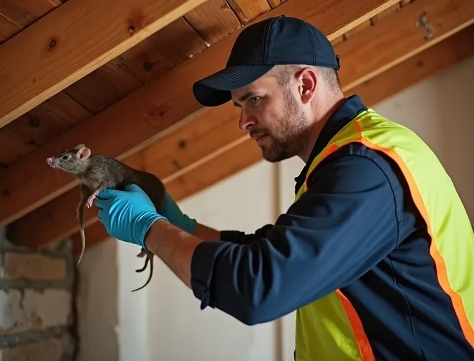 Technician inspecting a roof cavity for a dead rat in Burnley